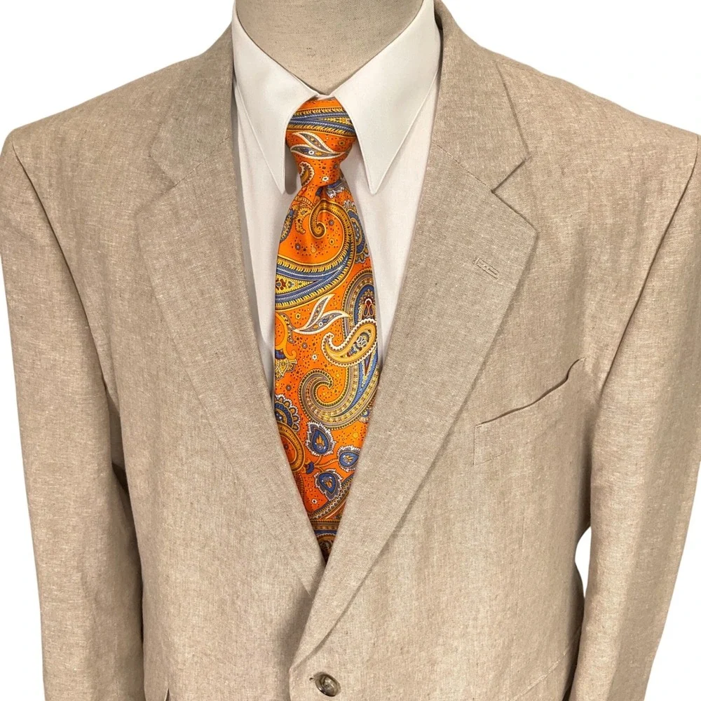 Stafford Signature Blazer Mens 50R Tan Linen Luxury Summer Classic Fit Jacket
